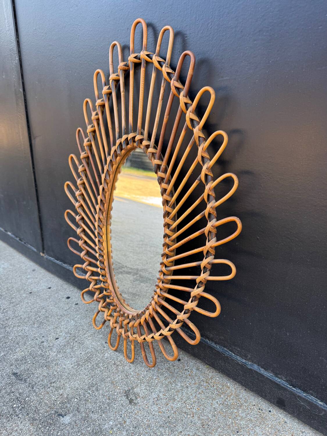 Almond rattan mirror from the 1960s