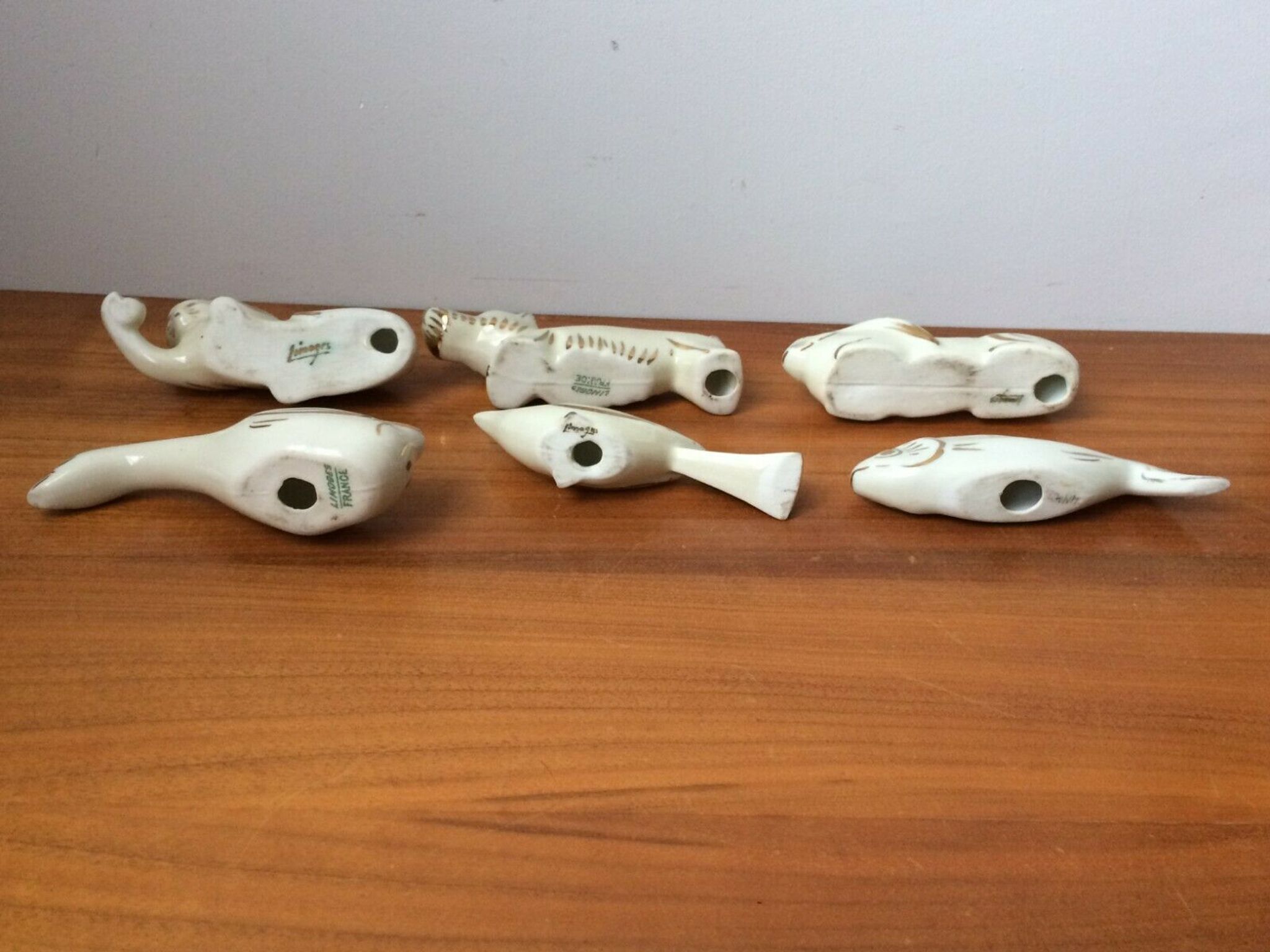 Set of 6 animal knife holders in Limoges porcelain