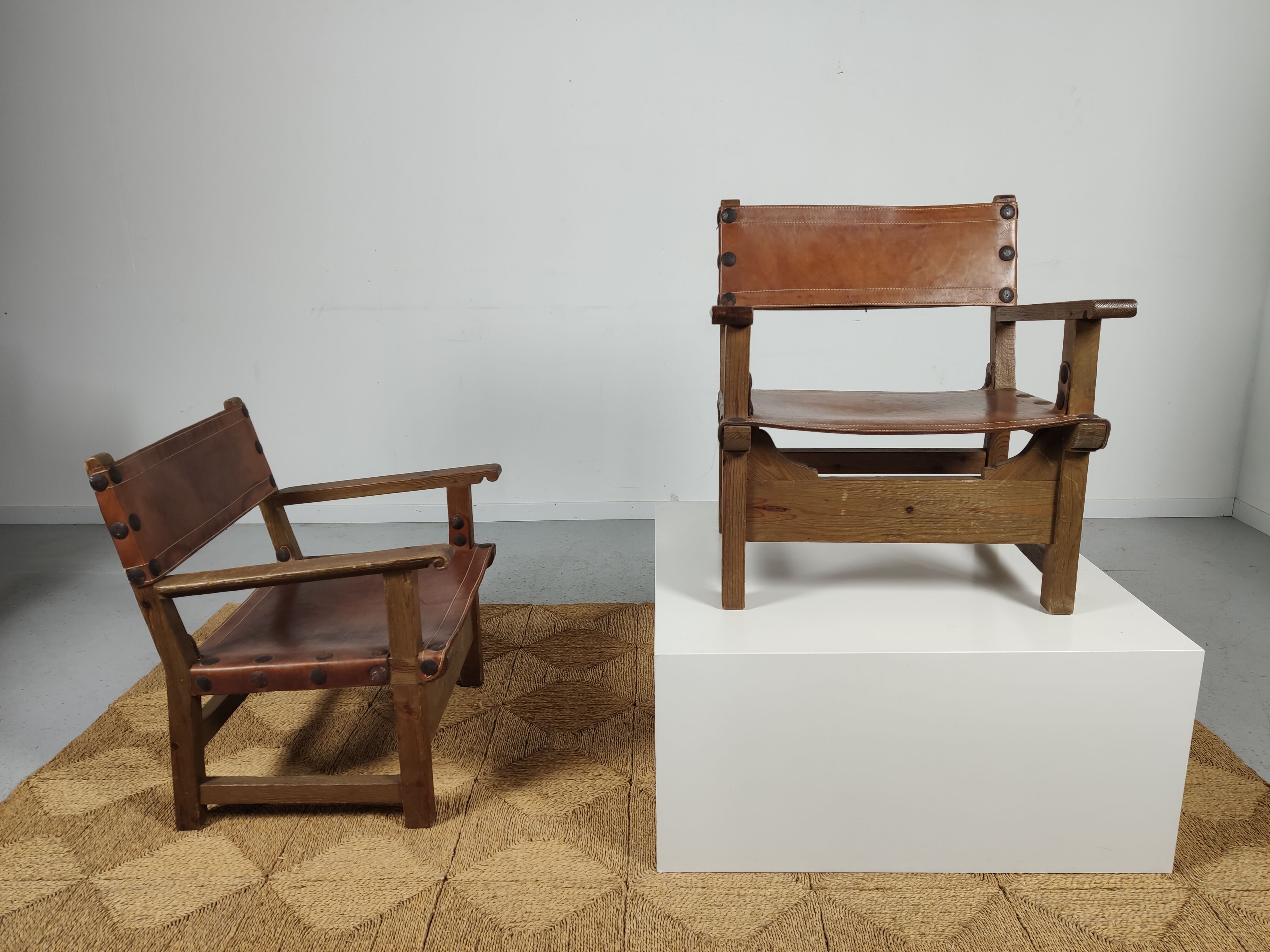 Pair of Spanish vintage leather armchairs 1920/1930