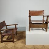 Pair of Spanish vintage leather armchairs 1920/1930