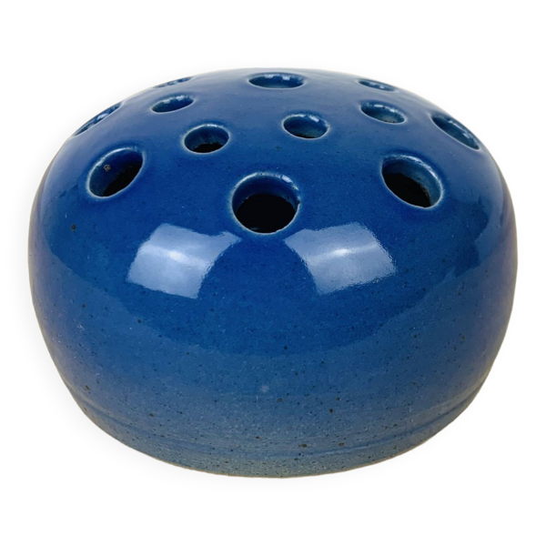 Vase boule pique fleurs céramique, bleu