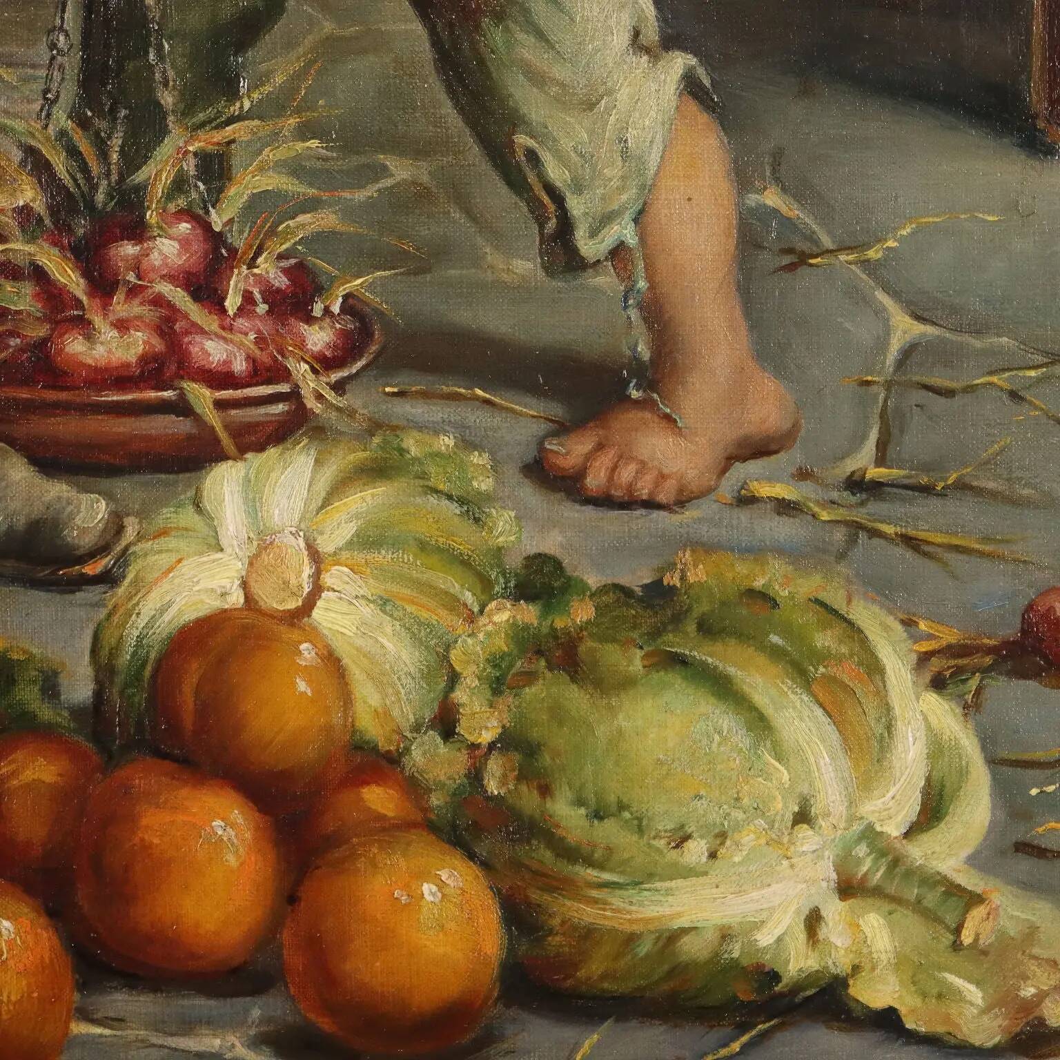 Old painting signed A. Dumini "Preparing for the Market" 19th century