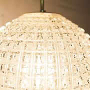 1960s Holophane Ball Pendant Chandelier, Thick Glass, 30 cm, and Vintage Brass