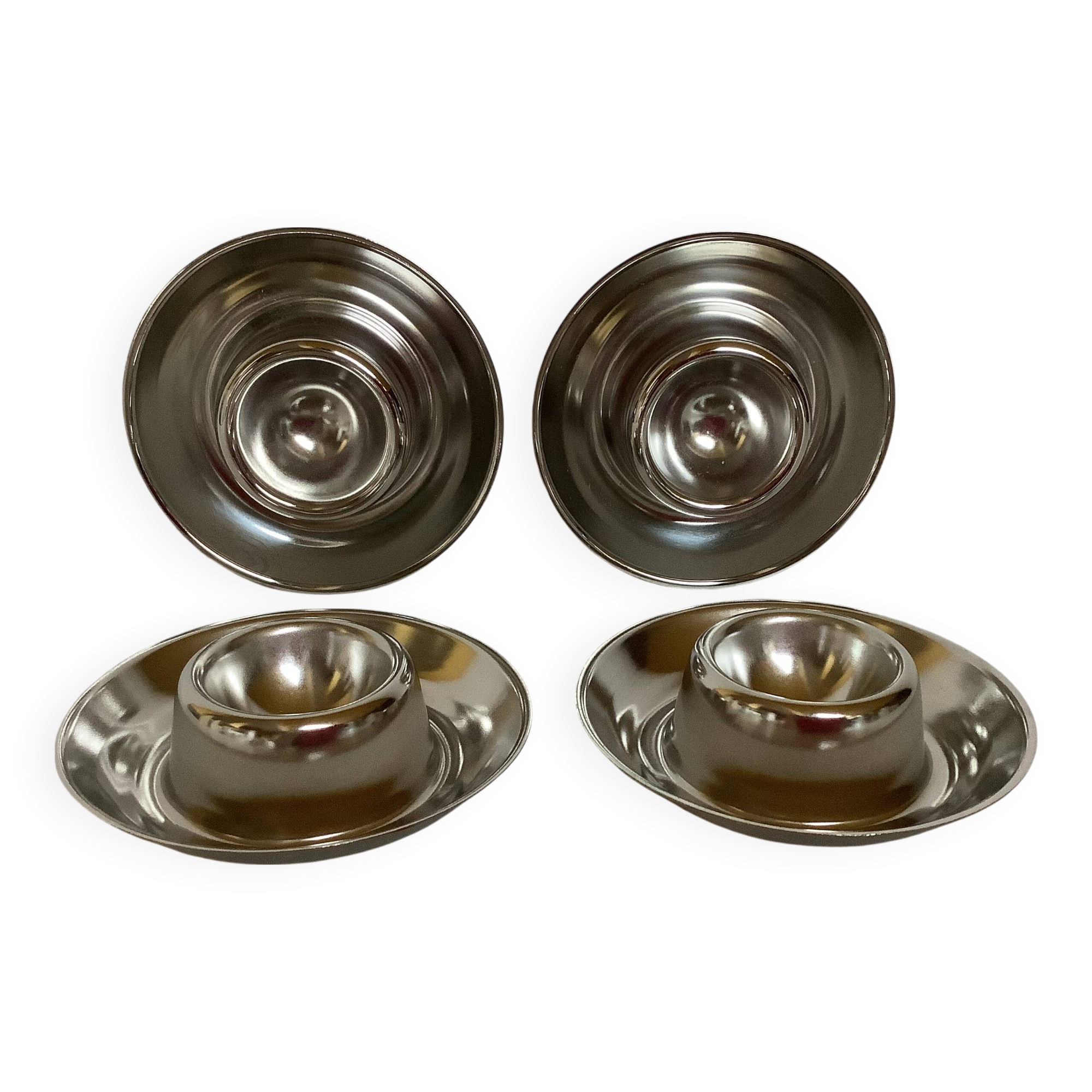 Four Belgium M stainless steel egg cups