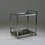 Brushed metal and smoked glass trolley or serving cart, Italy 1970s