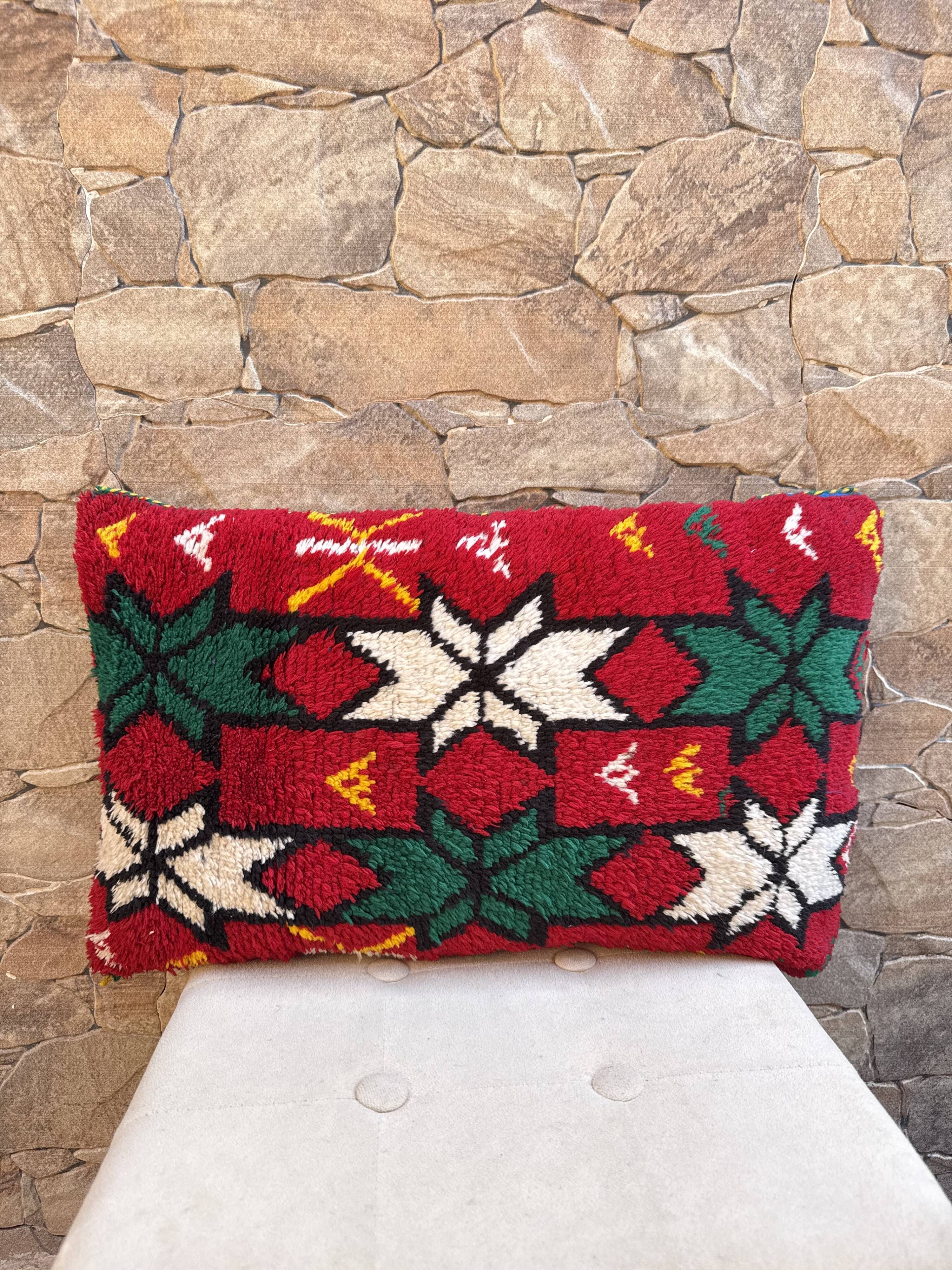 Vintage Berber cushion cover, Moroccan wool cushion.