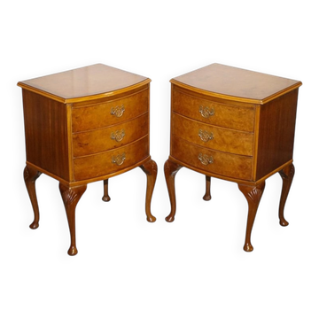 Art Deco Walnut Burl Bedside Tables, Set of 2