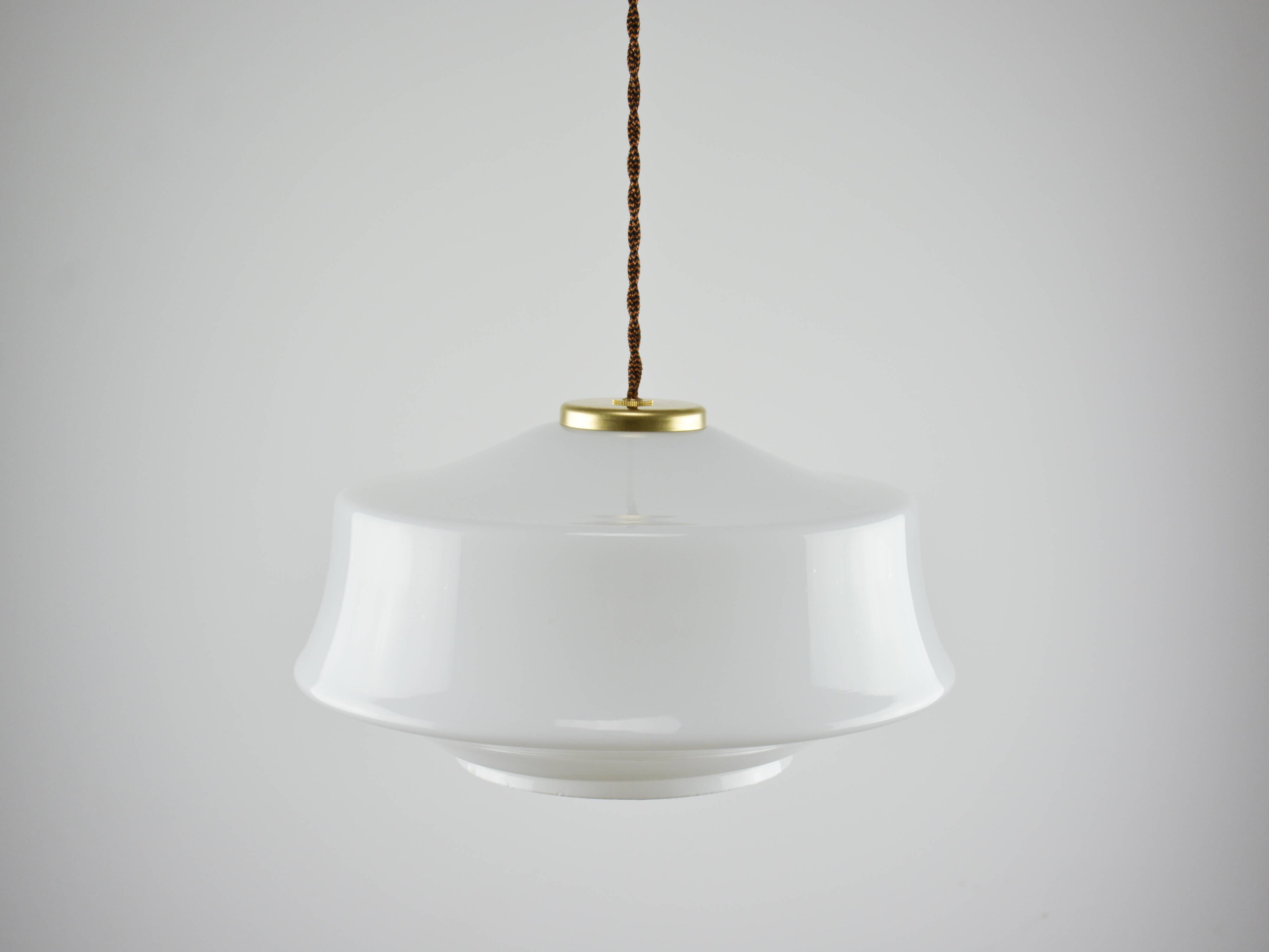 Vintage Mid-Century Modern White Glass Pendant Lamp