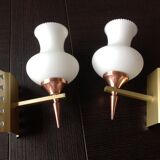 Pair of red copper and white opaline sconces 60s-70s