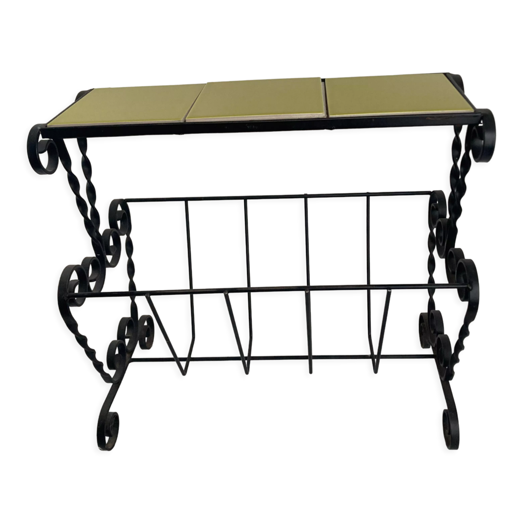 Wrought iron and ceramic magazine rack