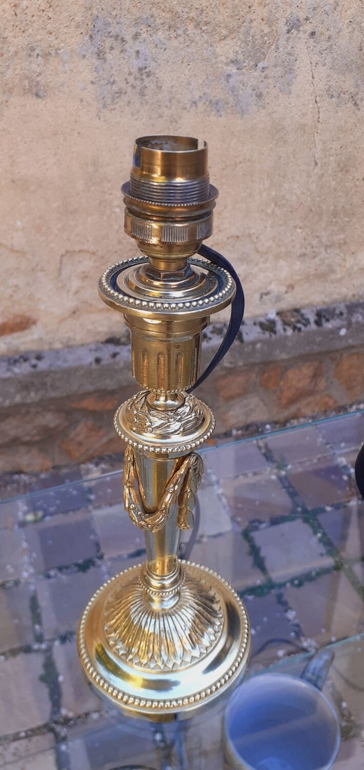 19th Century Bronze Candlestick Lamp Base In Louis XVI Style