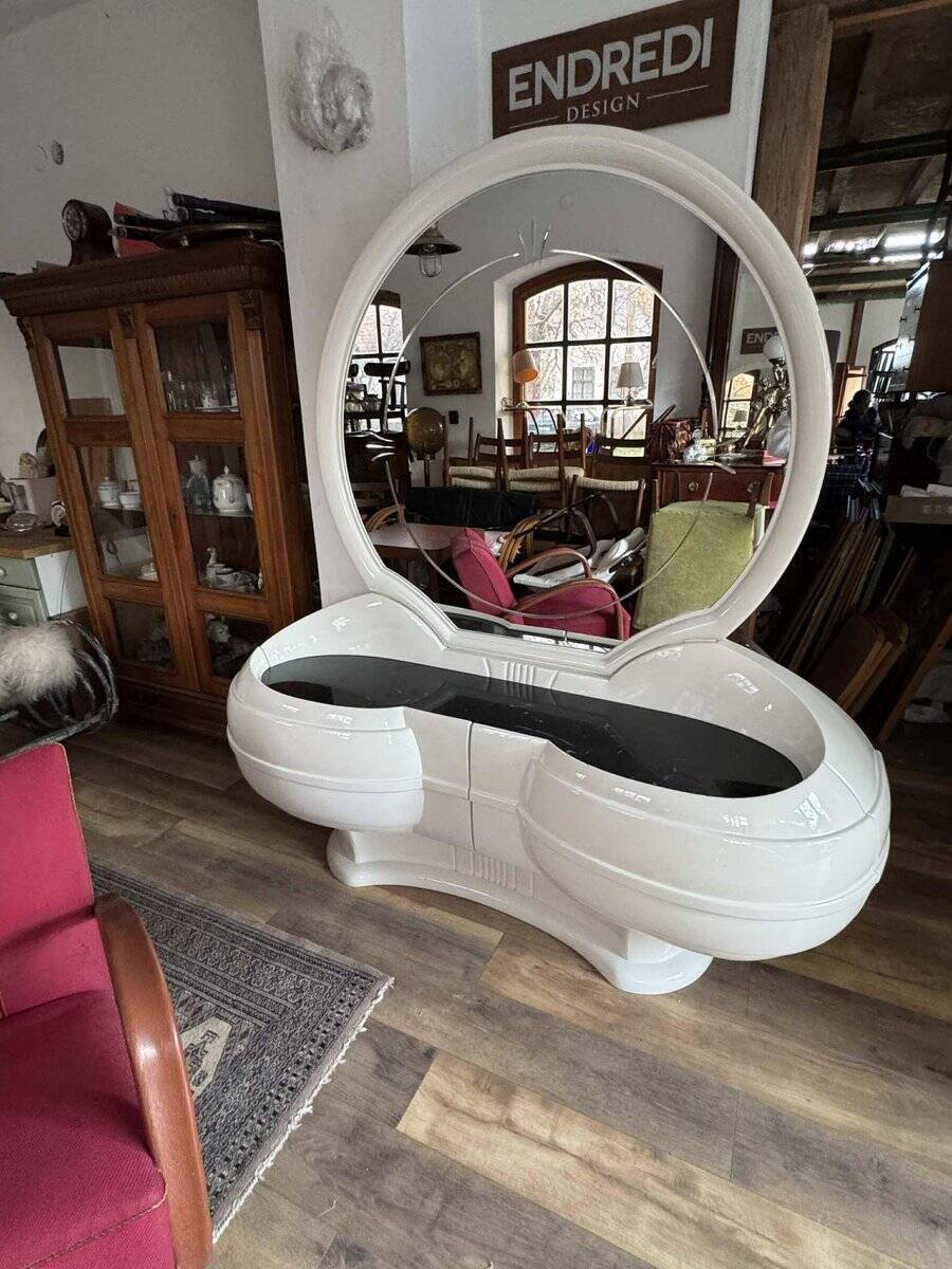Space Age vanity table with large oval mirror