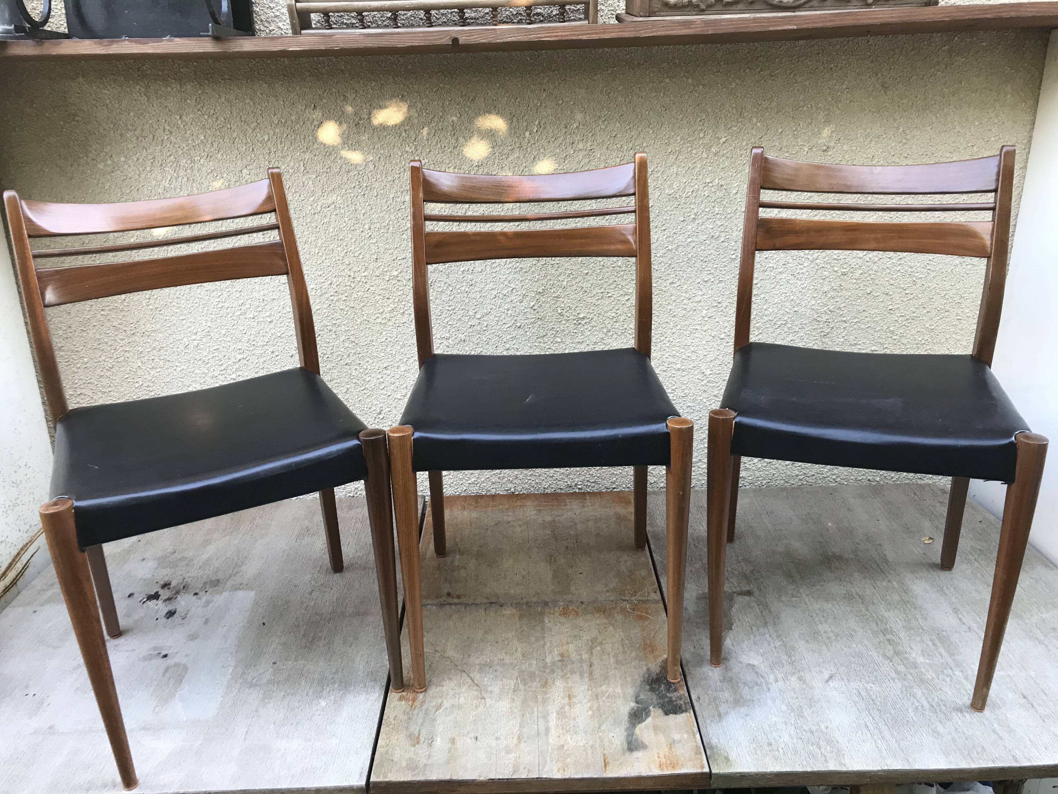 Series of 4 old scandinavian chairs wood teck - skai skaï black vintage