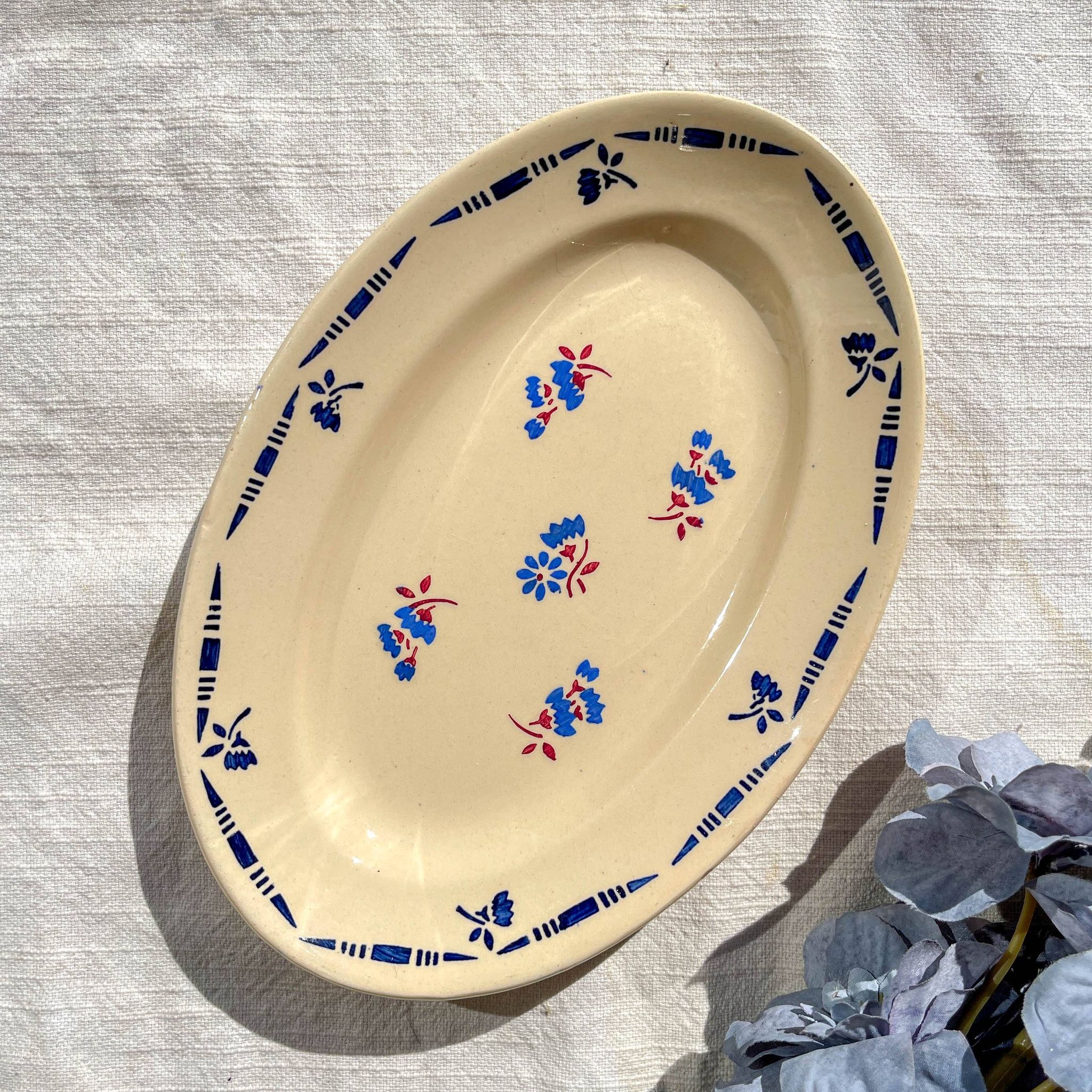 Vintage K&G Luneville "Flore" porcelain dish, 1950s, small blue flowers