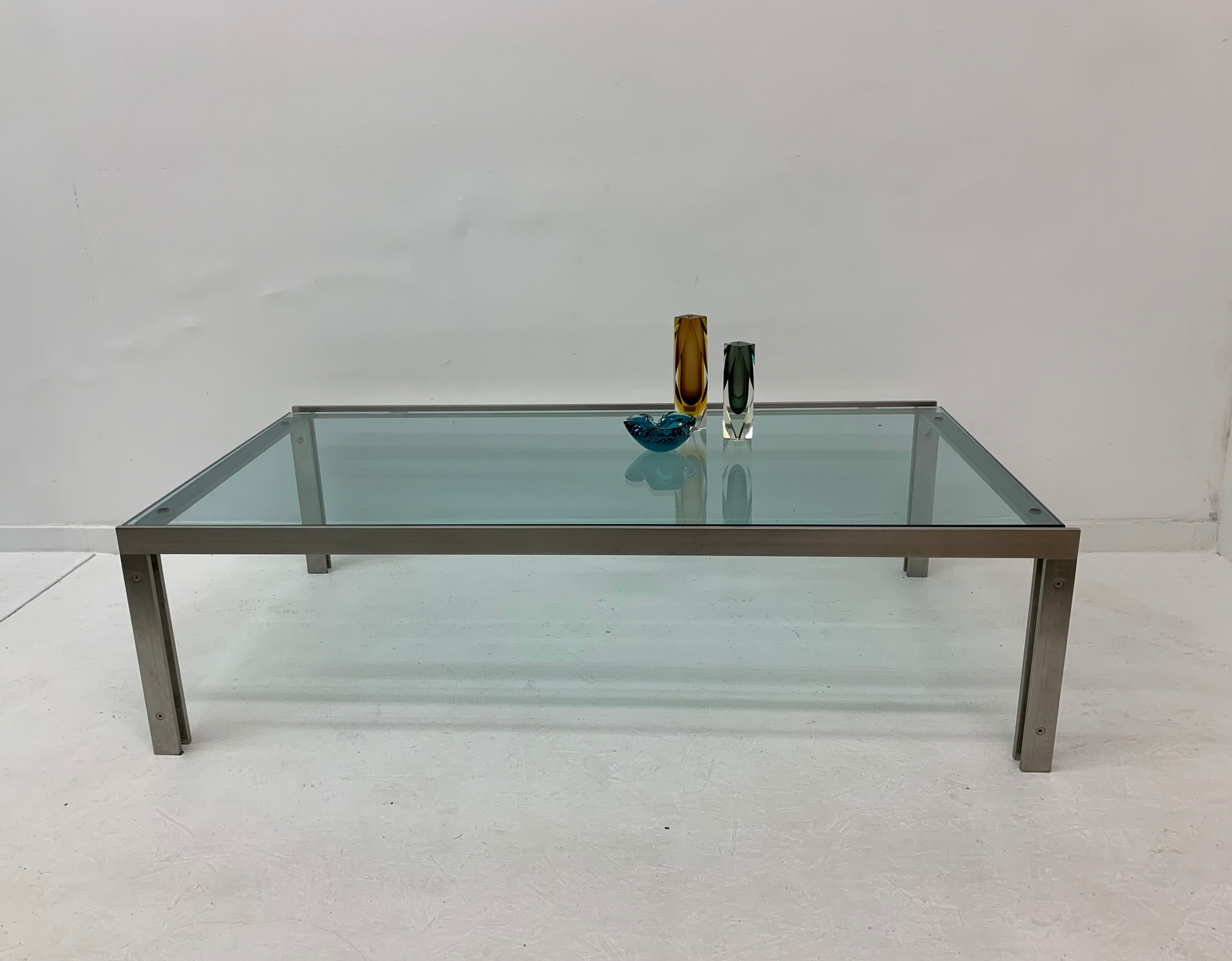 Rectangular Mid-Century Glass Coffee Table by Metaform, 1980s