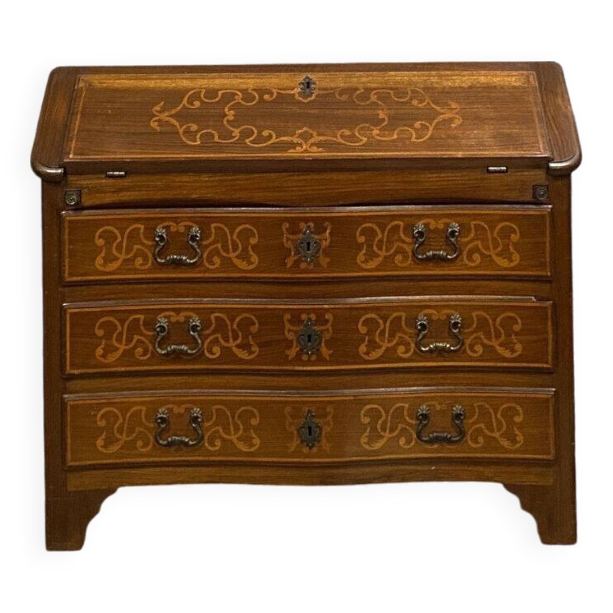 Louis XV curved chest of drawers in precious wood marquetry circa 1900