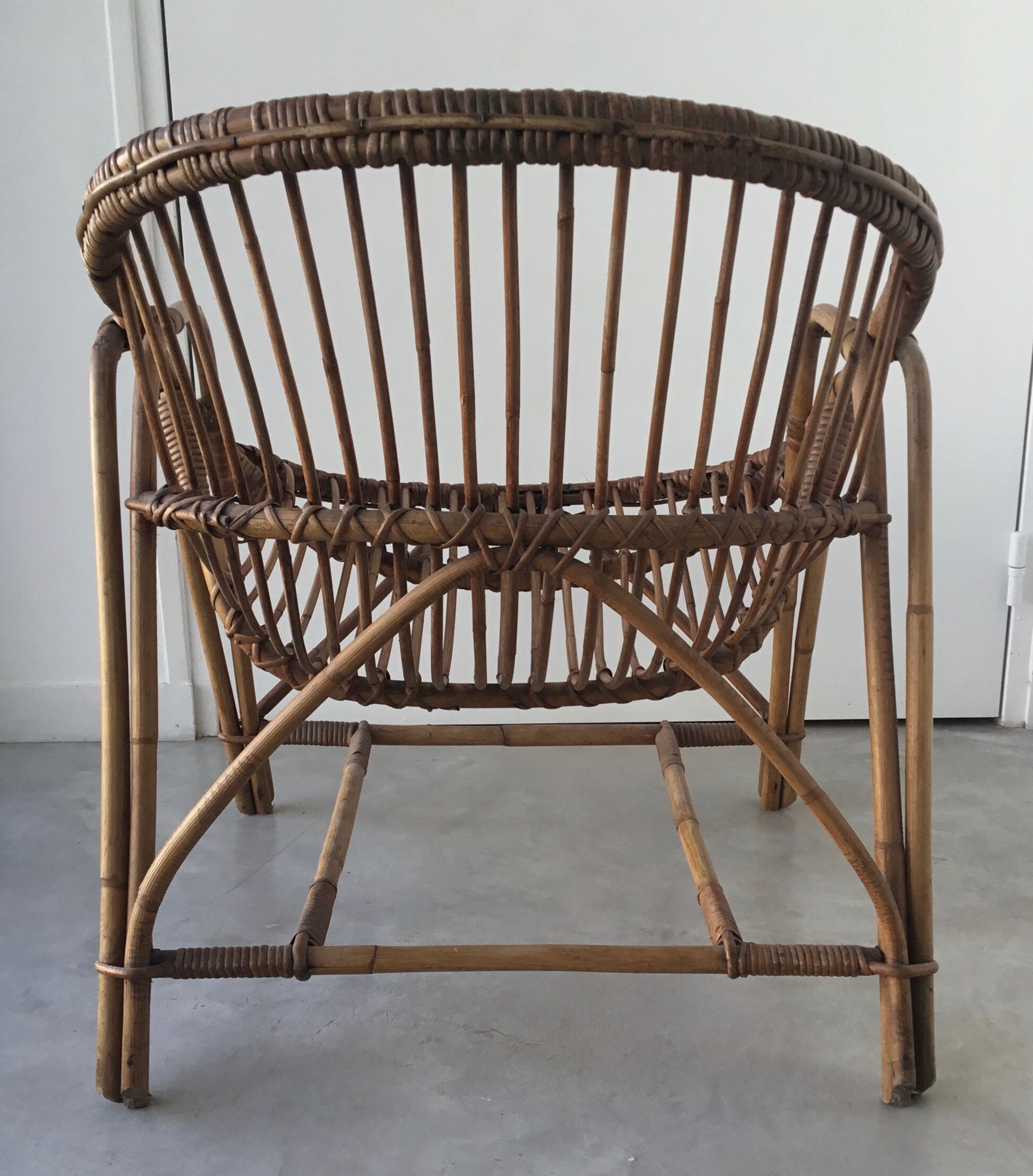 Vintage armchair basket or rattan shell - 1960