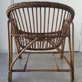 Vintage armchair basket or rattan shell - 1960