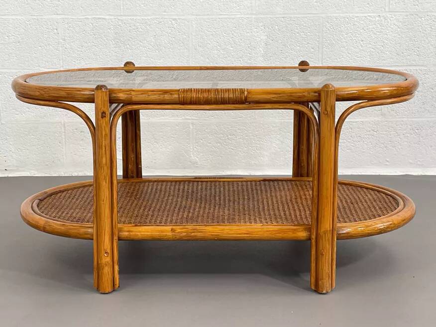 Vintage roasttan coffee table and glass top