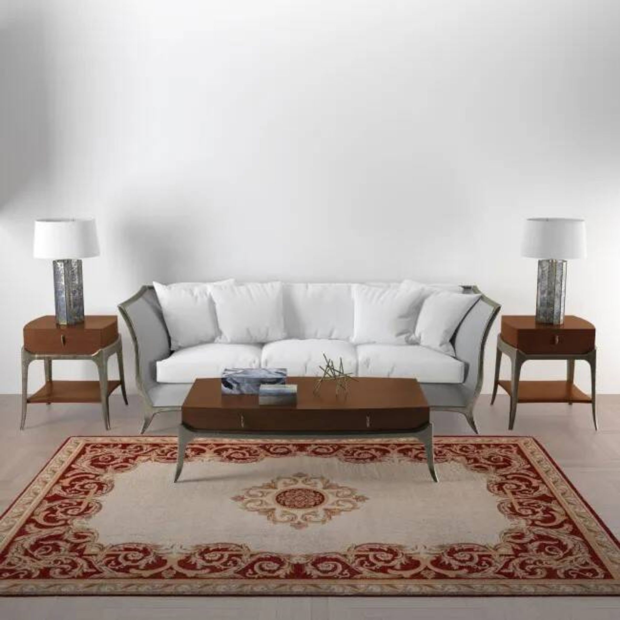 Oriental patterned rug in red and beige aman.
