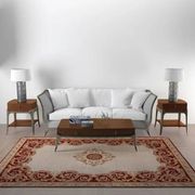 Oriental patterned rug in red and beige aman.