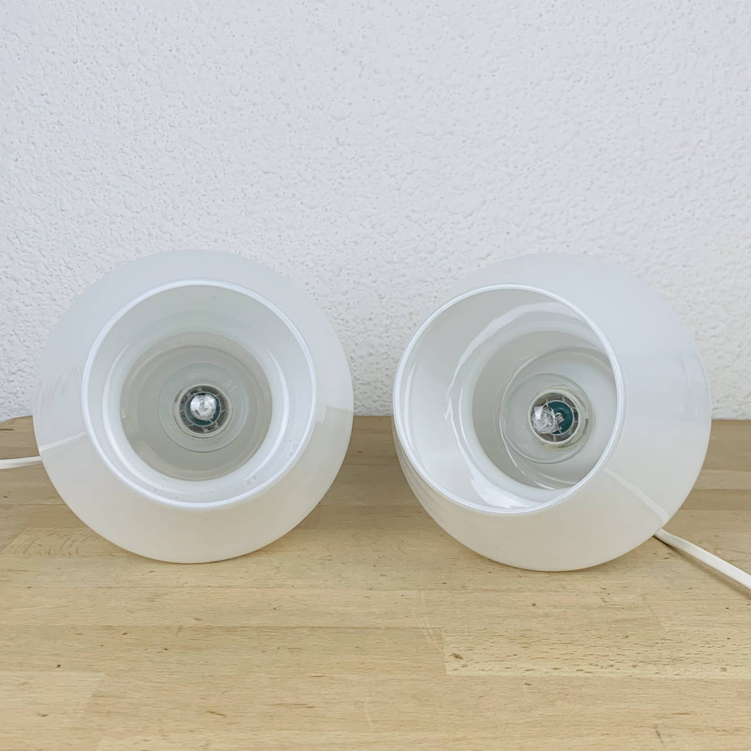 Pair of white opaline mushroom lamps