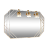 Octagonal art deco mirror with 3 wall lamps, 120x75 cm