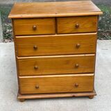English chest of drawers in solid pine wood with 5 drawers