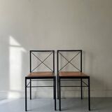 Set of 2 designer chairs in metal and cognac leather, Arrben Italy