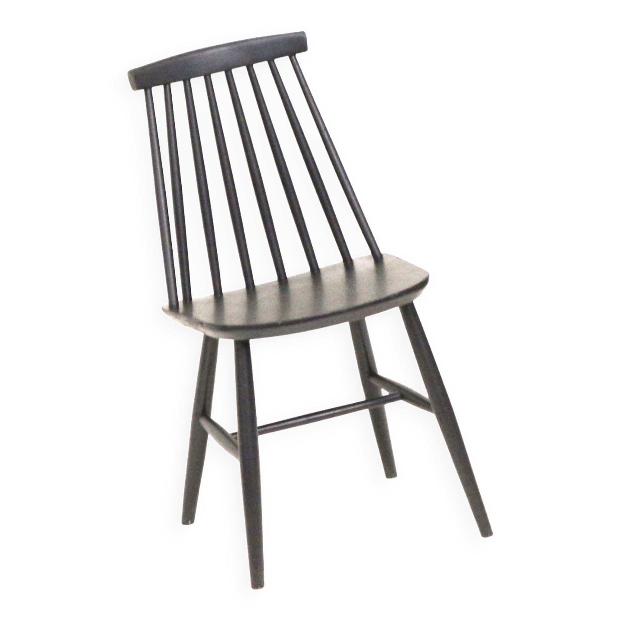 Vintage matt black slatted chair from the 60s