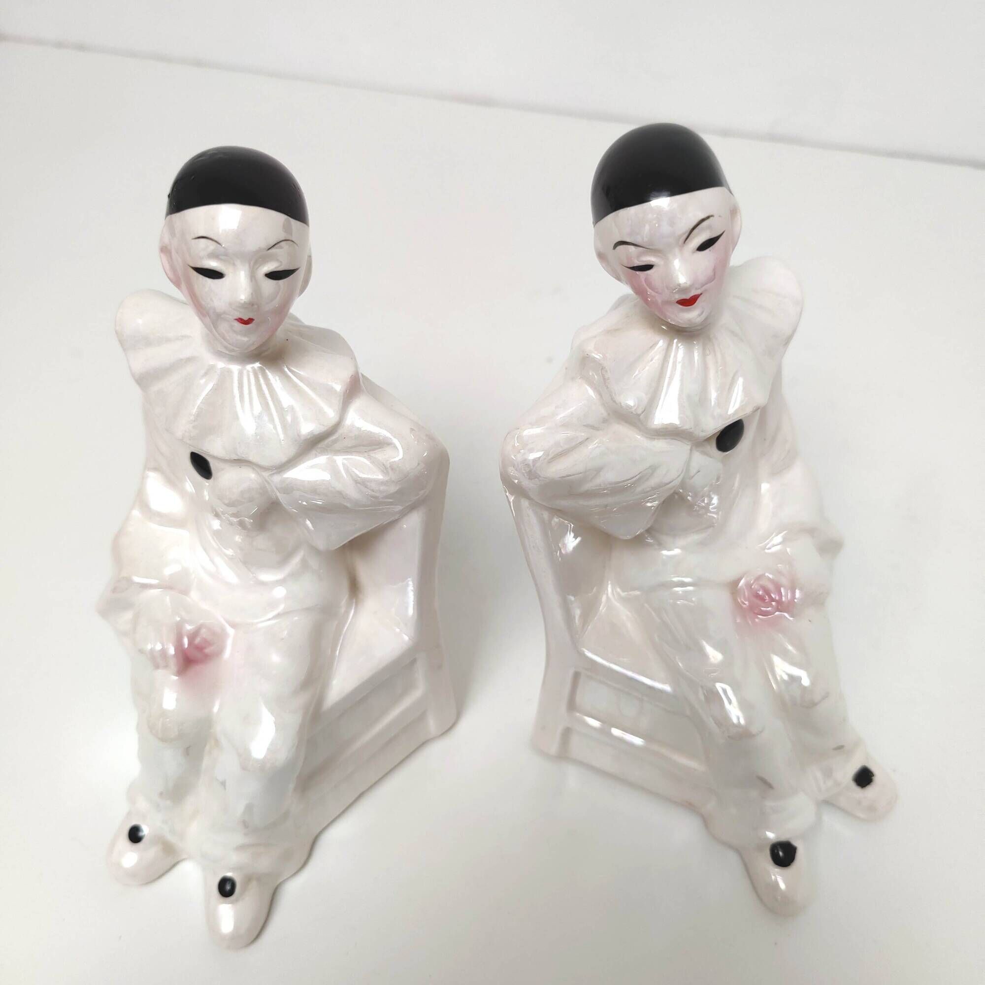 Pair of earthenware bookends Pierrot made in Holland 1970