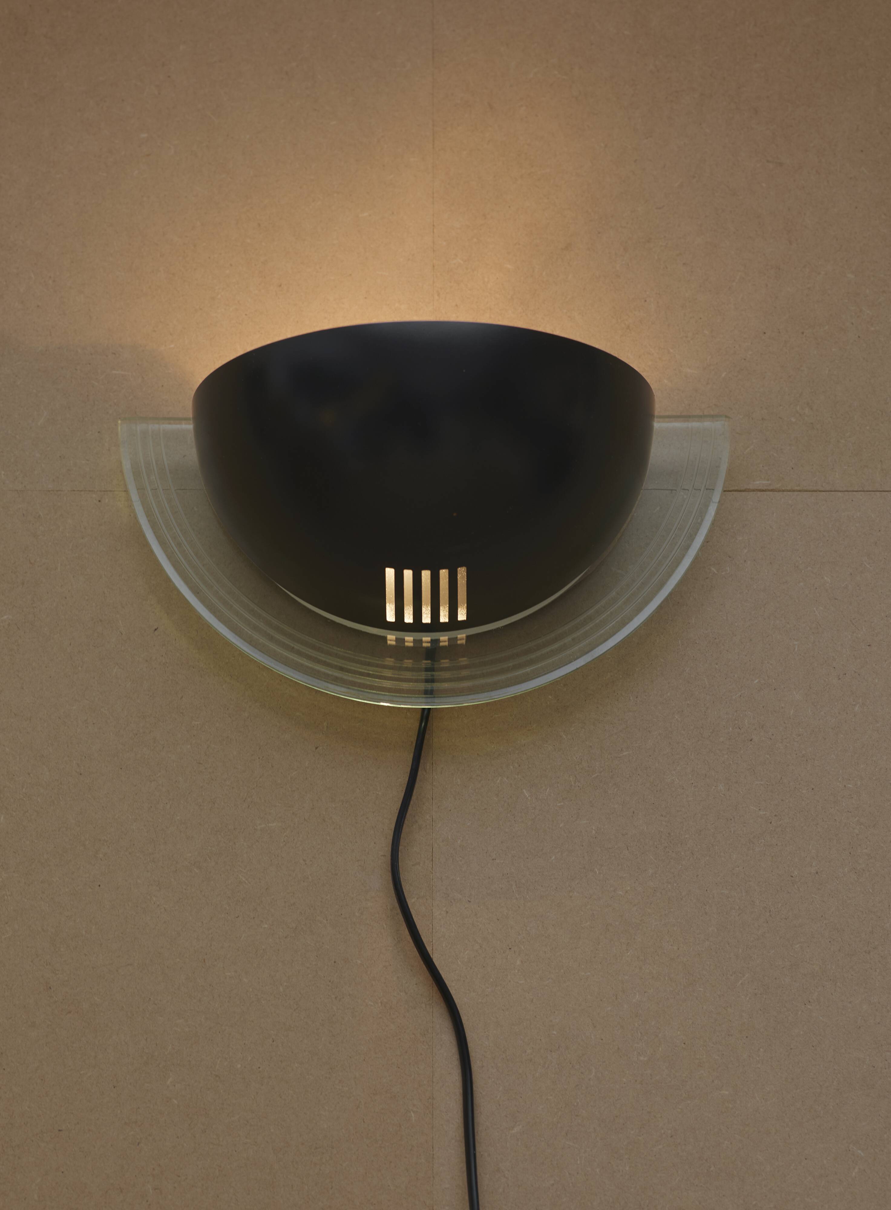 Pair of half-moon metal and lucite wall lights Postmodern Memphis vintage Circa 1980