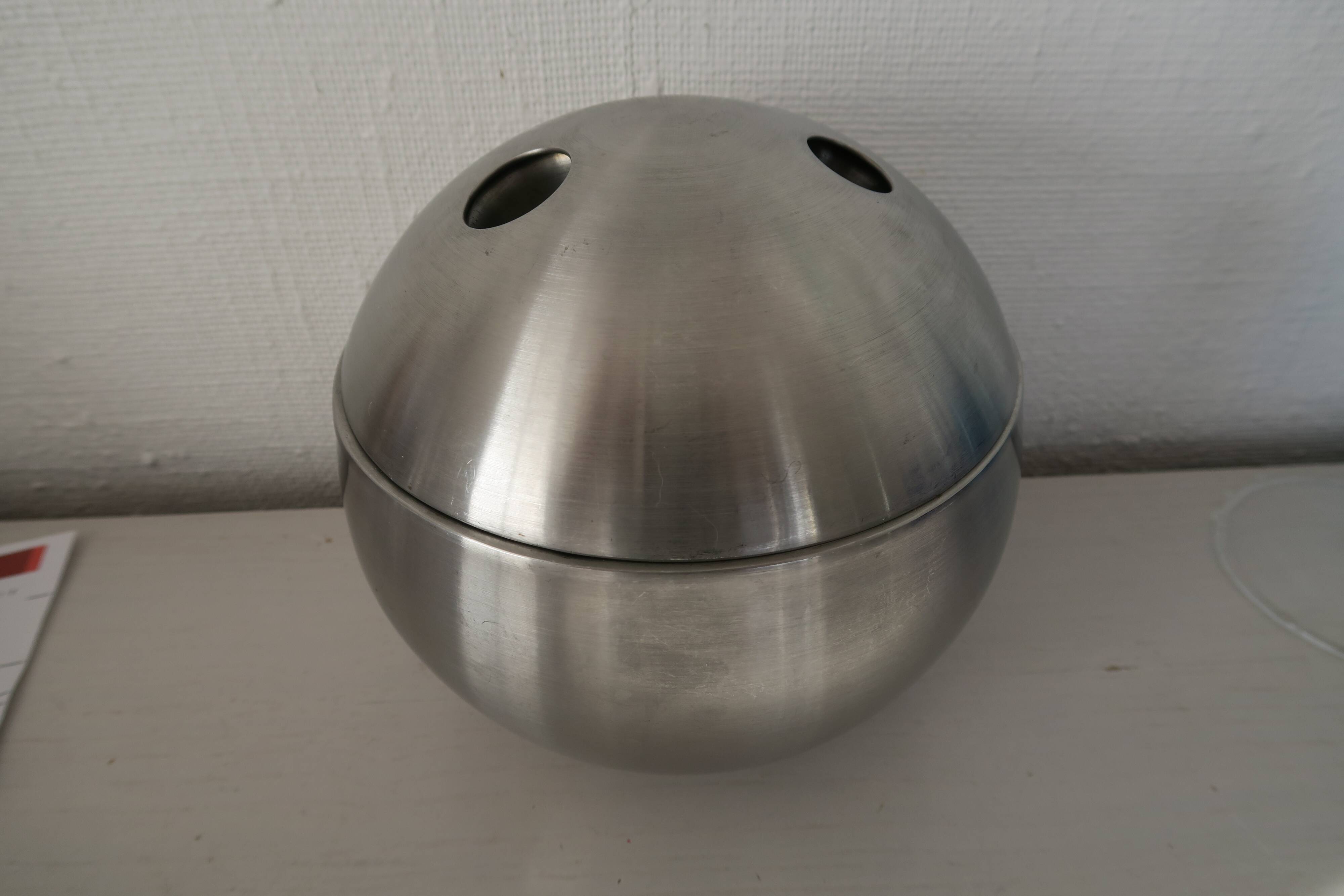 Brushed stainless steel ice bucket and shaker, 1970