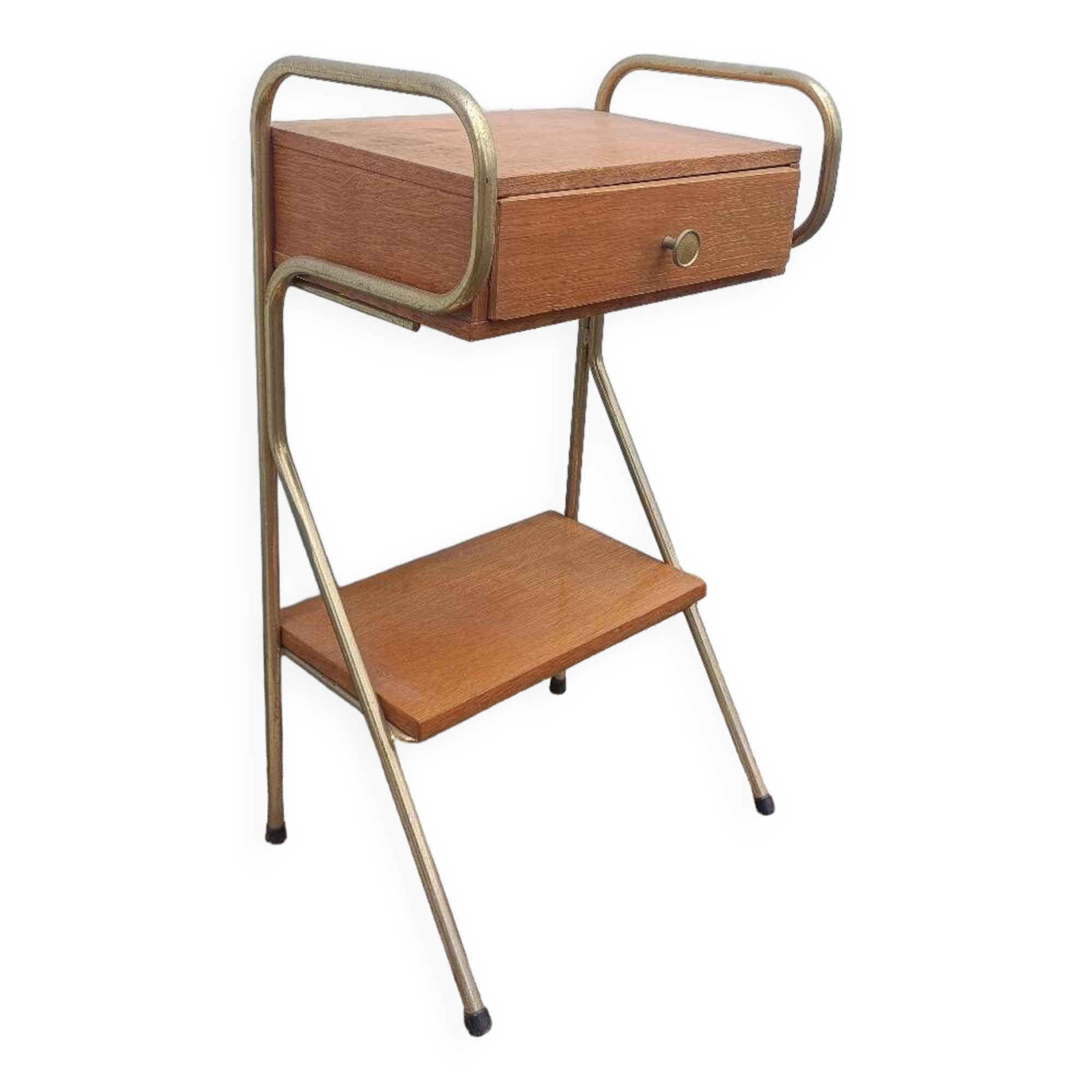 Table chevet vintage métal bois