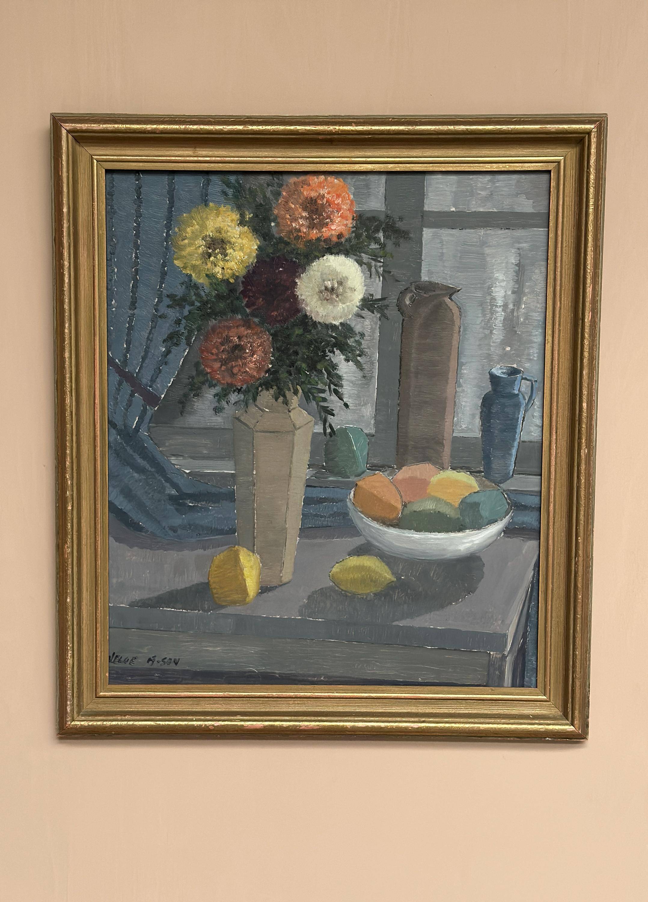 Swedish Oil on Panel – “Vase and Fruit Bowl” by Helge Andersson