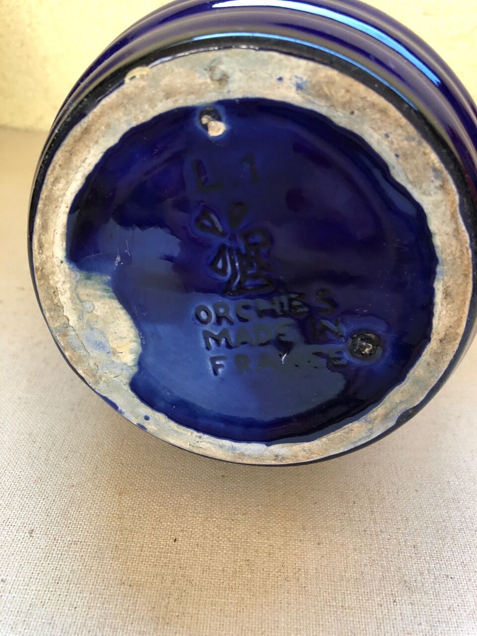Old blue pitcher ceramic Orchies L1