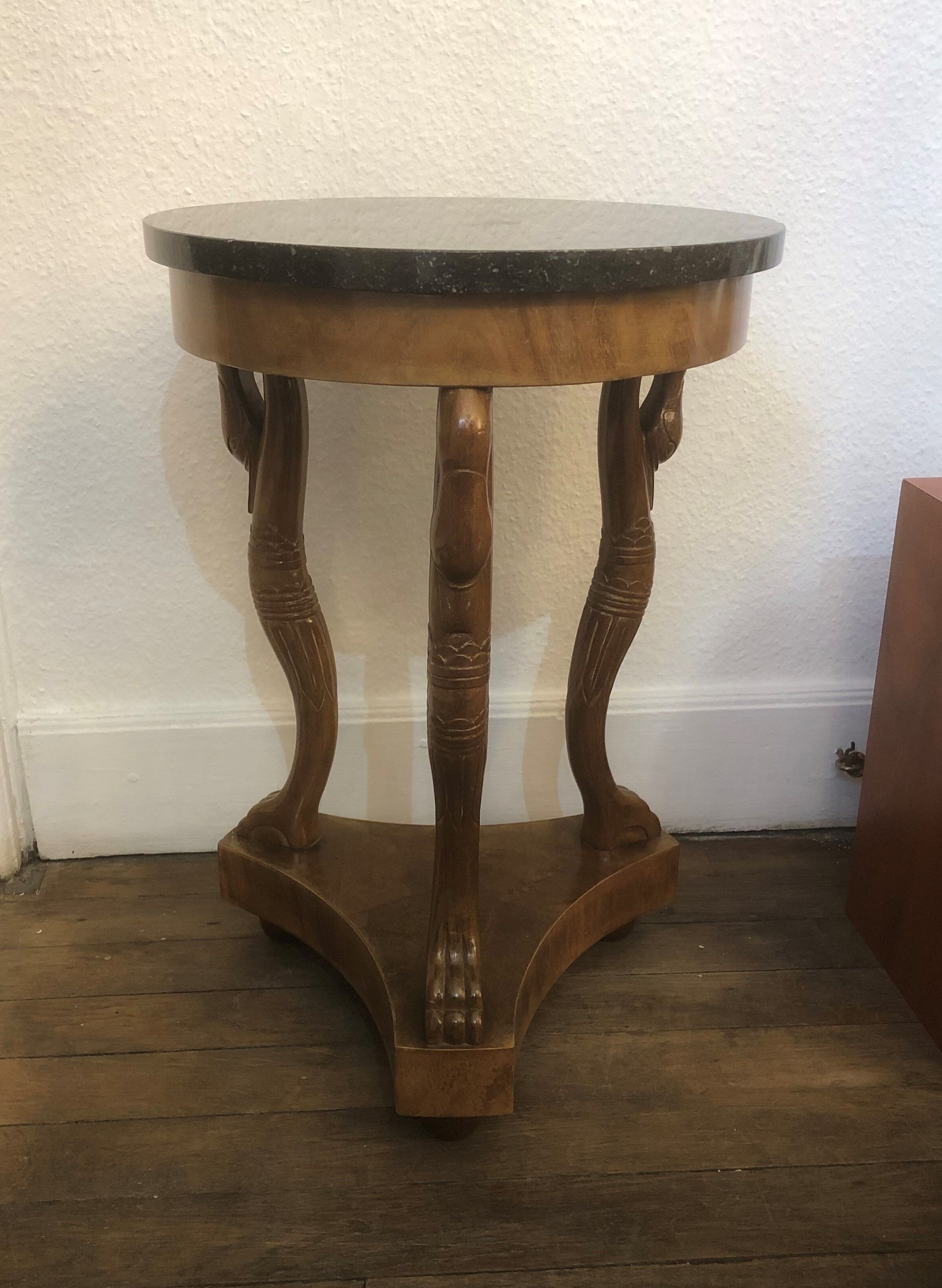 Empire Wood Marquetry Plateau Marble Decoration Swans