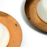Pair of Mid Century wall or ceiling lamps made of glass with copper-plated