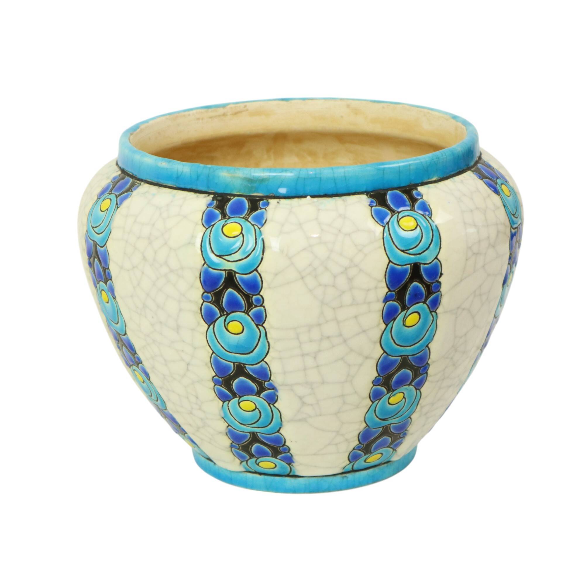 Vase Pot de Fleurs Polychrome Catteau Boch Keramis Art Déco ca. 1922