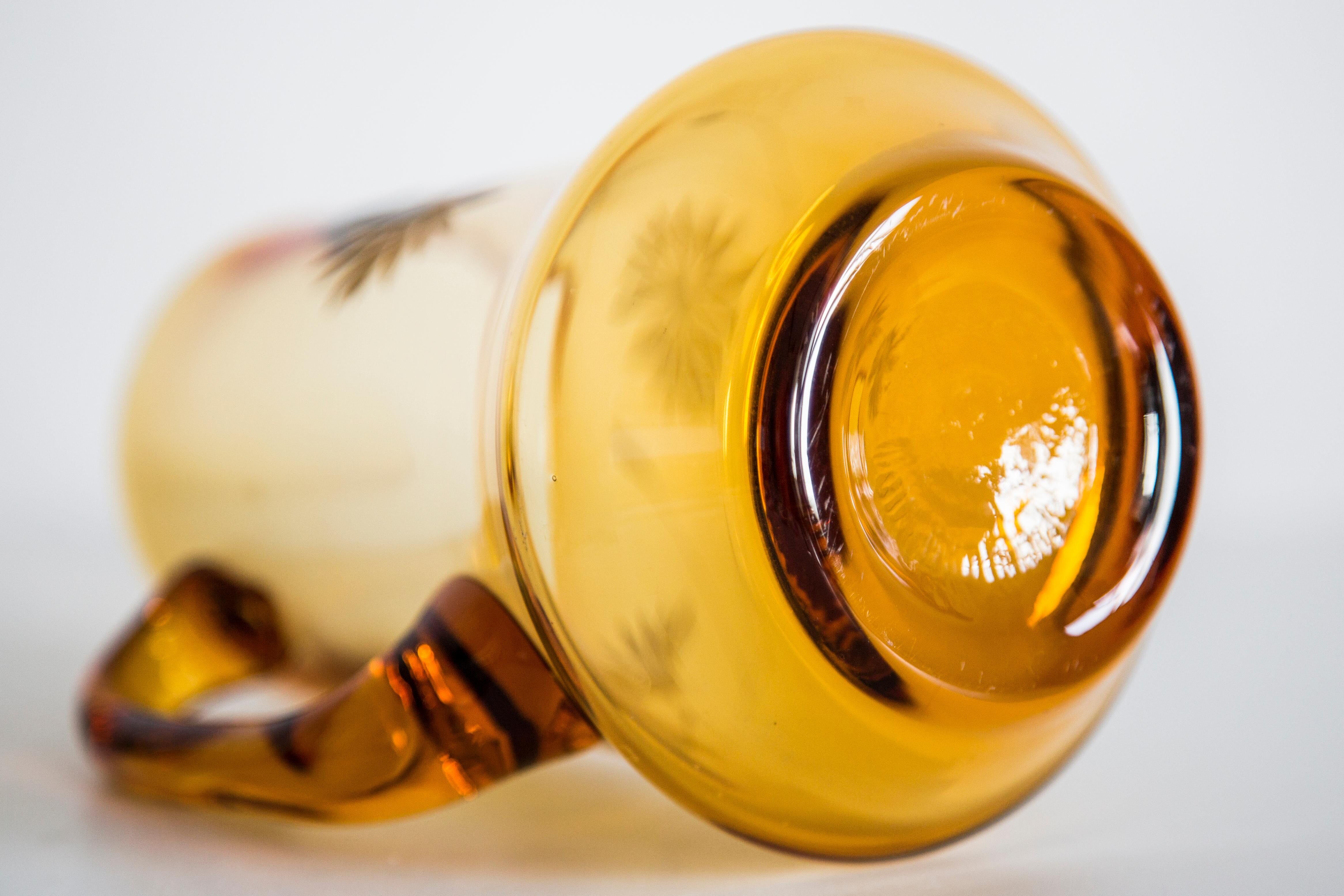 Set of six mid-century glasses and yellow Murano pot, Europe, 1960s.