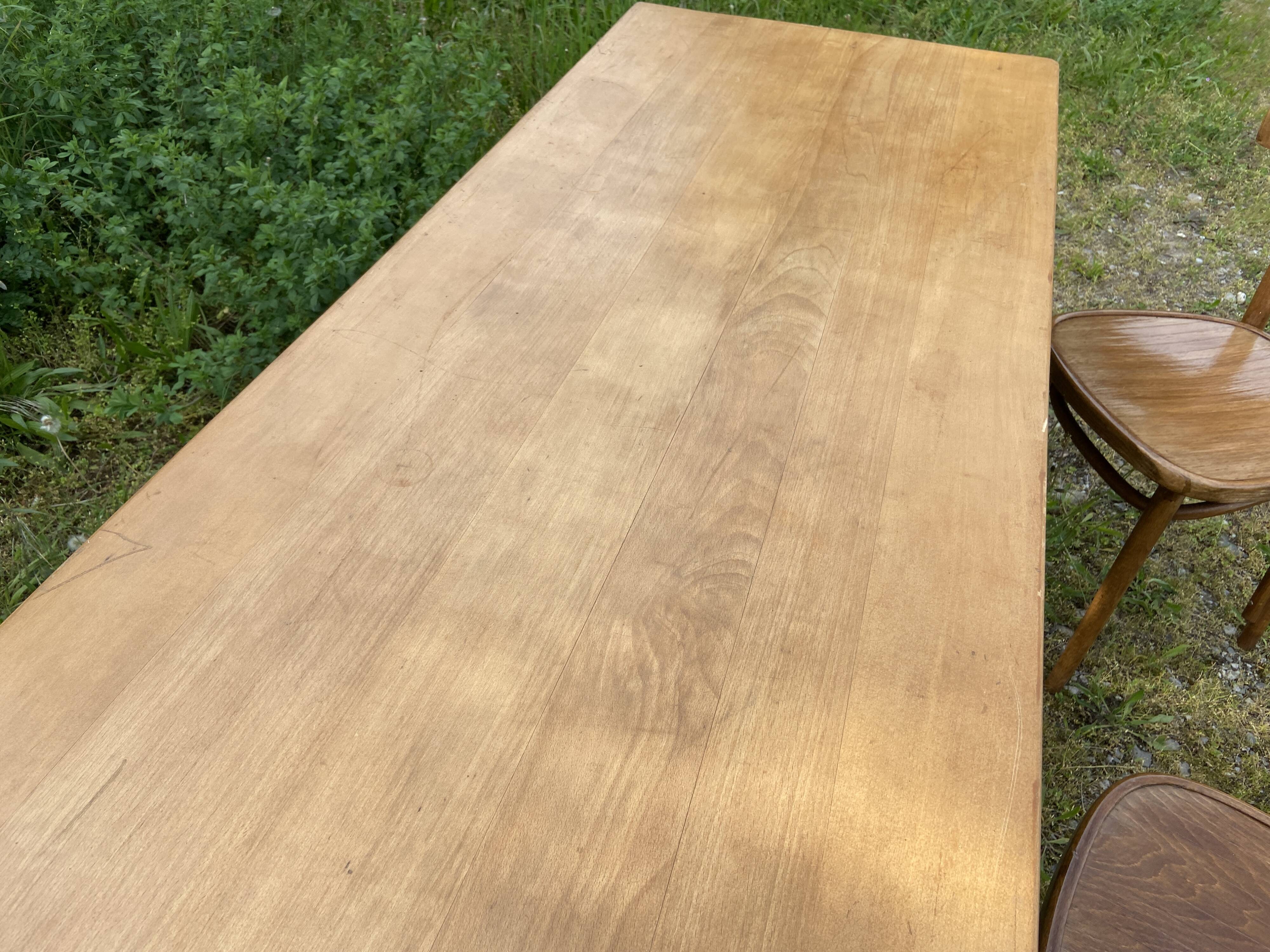 Large bistro coffee table in beech and cast iron base, French Paris