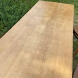 Large beech bistro coffee table and cast iron base French Paris