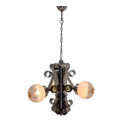 Suspension vintage Mazzega en verre de Murano avec 3 globes en verre, Italie, vers 1970