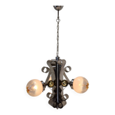 Suspension vintage Mazzega en verre de Murano avec 3 globes en verre, Italie, vers 1970