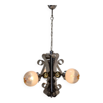 Suspension vintage Mazzega en verre de Murano avec 3 globes en verre, Italie, vers 1970