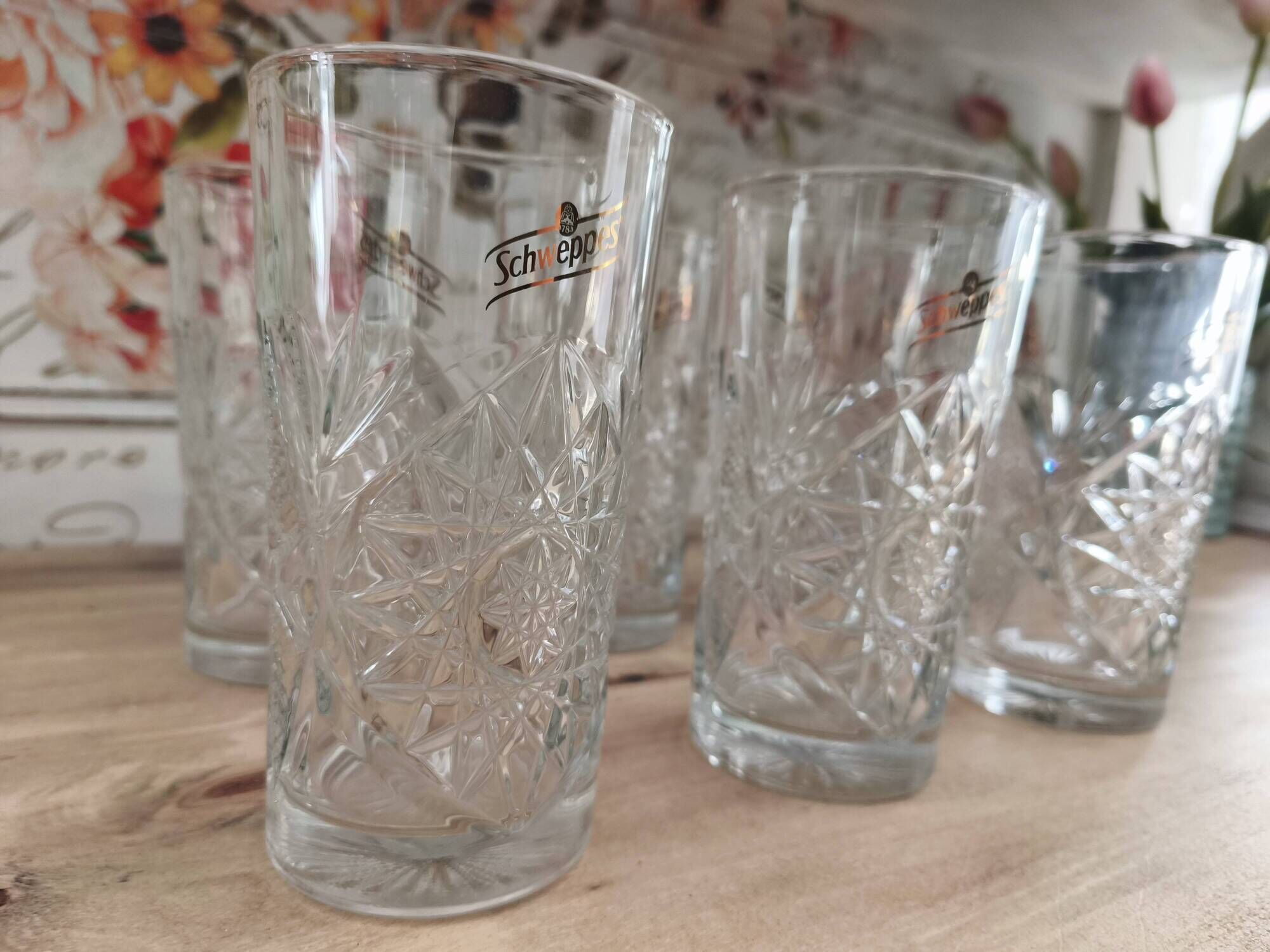 Set of 6 promotional Schweppes Long Drink glasses.