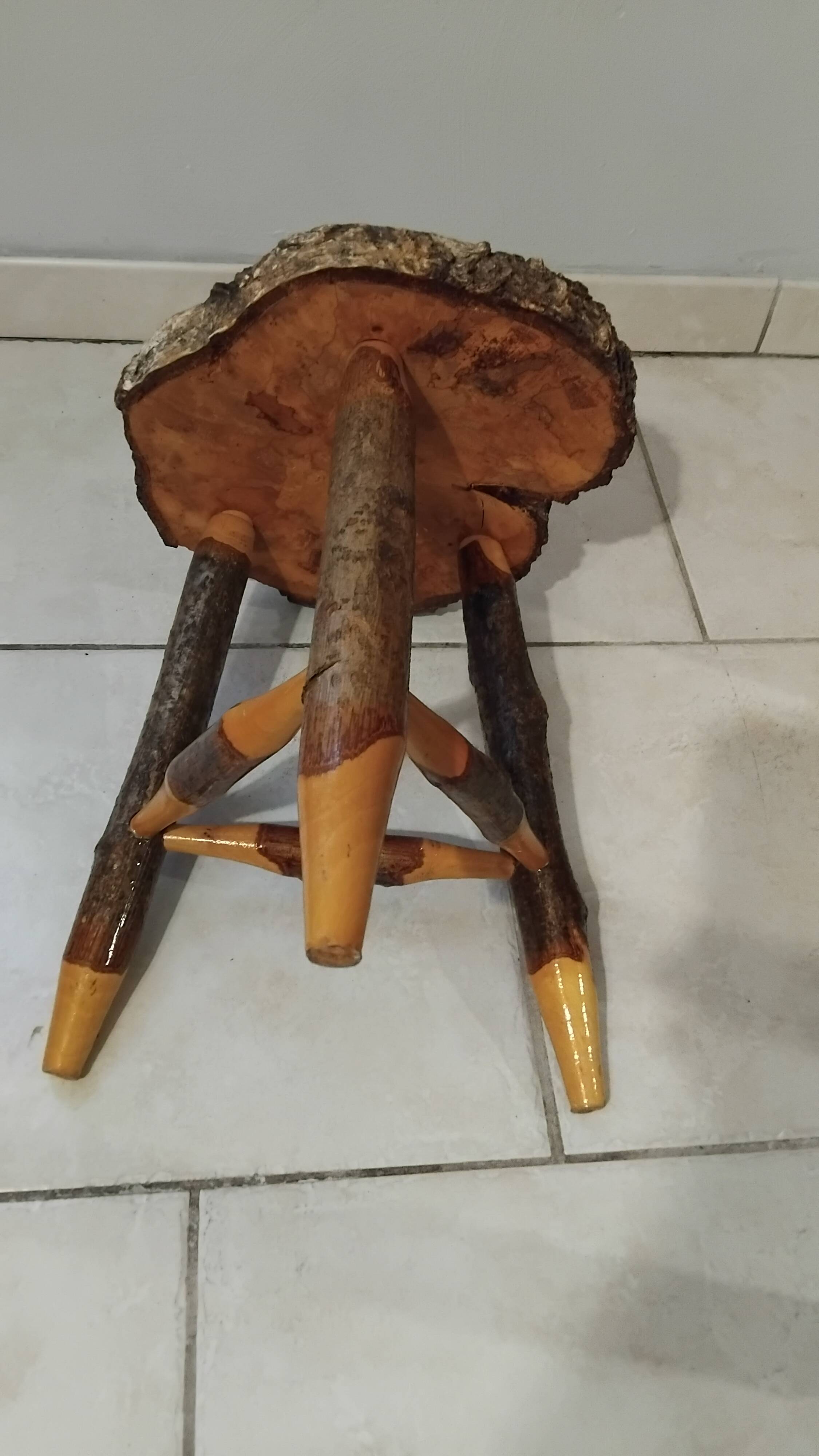 Vintage brutalist wooden stool