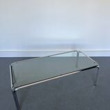 Table basse vintage avec cadre en verre et chrome, années 1970