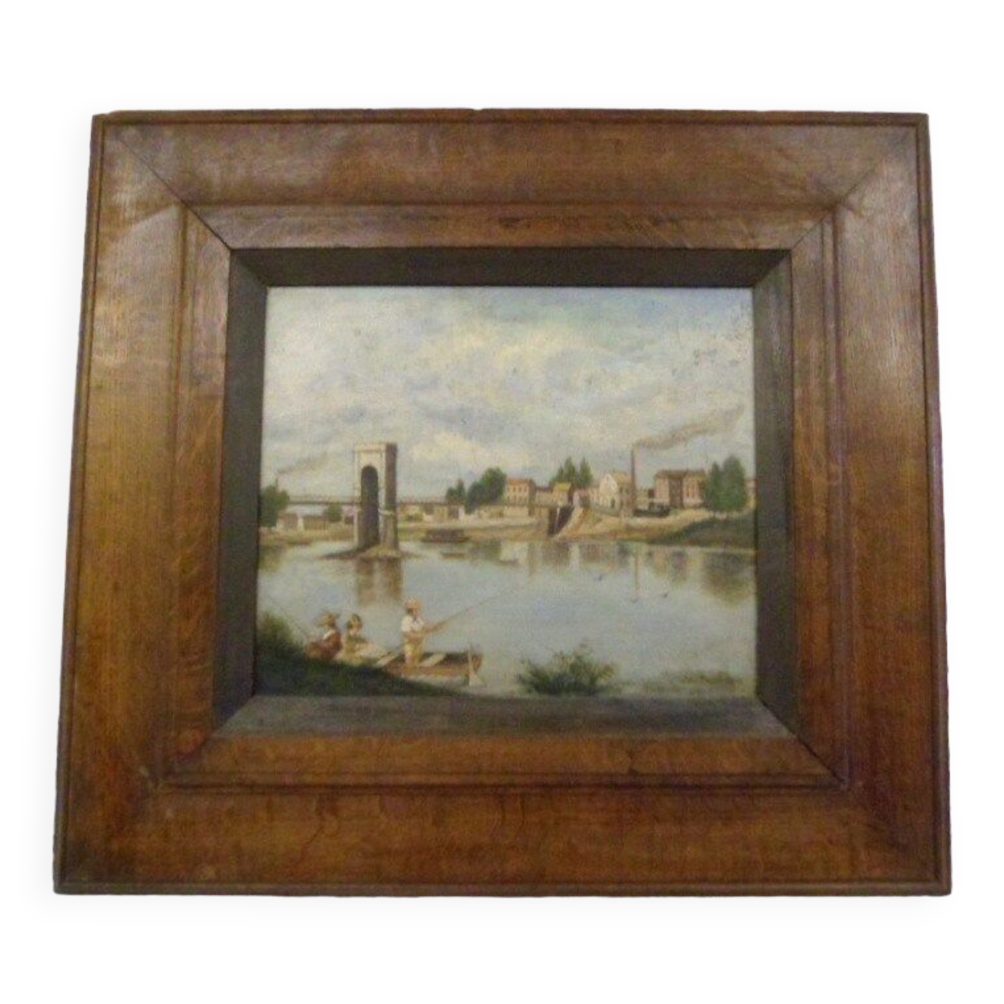 Oil on canvas signed Louis Galichon Riverside Landscape