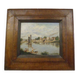 Oil on canvas signed Louis Galichon Riverside Landscape
